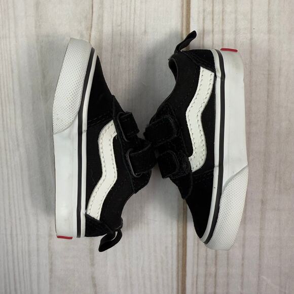 Vans Toddler Black Old Skool V Low Top Hook and Loop Sneakers 4C - Picture 4 of 6